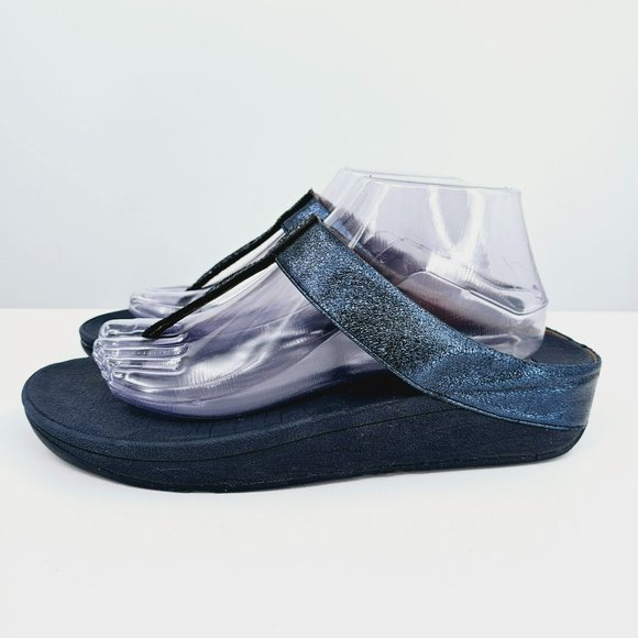 FitFlop Fino Quartz Toe Post Sandals 10 Midnight Navy Blue Slinky Slim Comfort - Picture 8 of 13